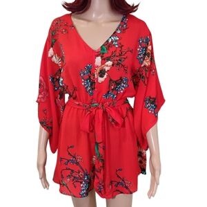 Jealous Tomato Red Floral Romper - Size Small